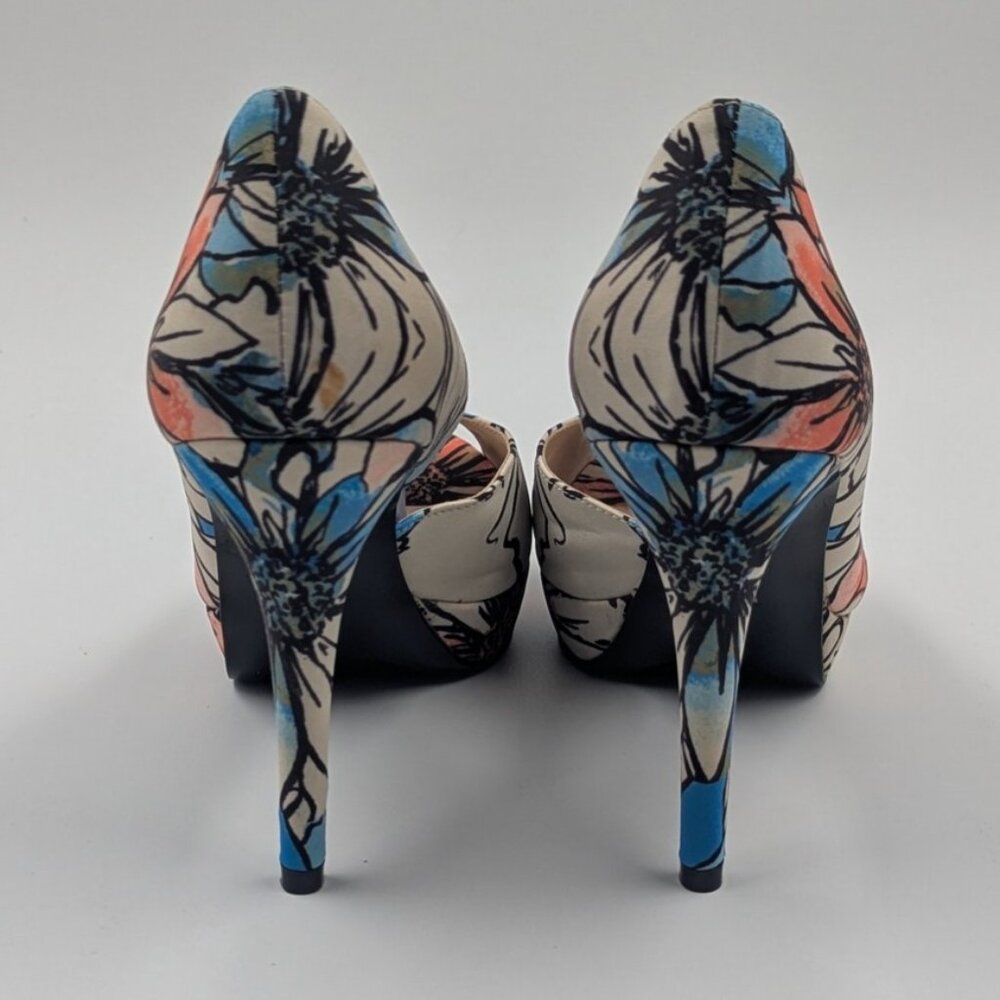 Nine West Blue Coral Orange Floral Peep Toe Stilleto Pumps | Size 7M - Picture 3 of 5